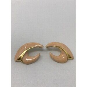 Vintage Napier Gold Tone Peachy Pink Enamel Wing Shape Pierced Earrings